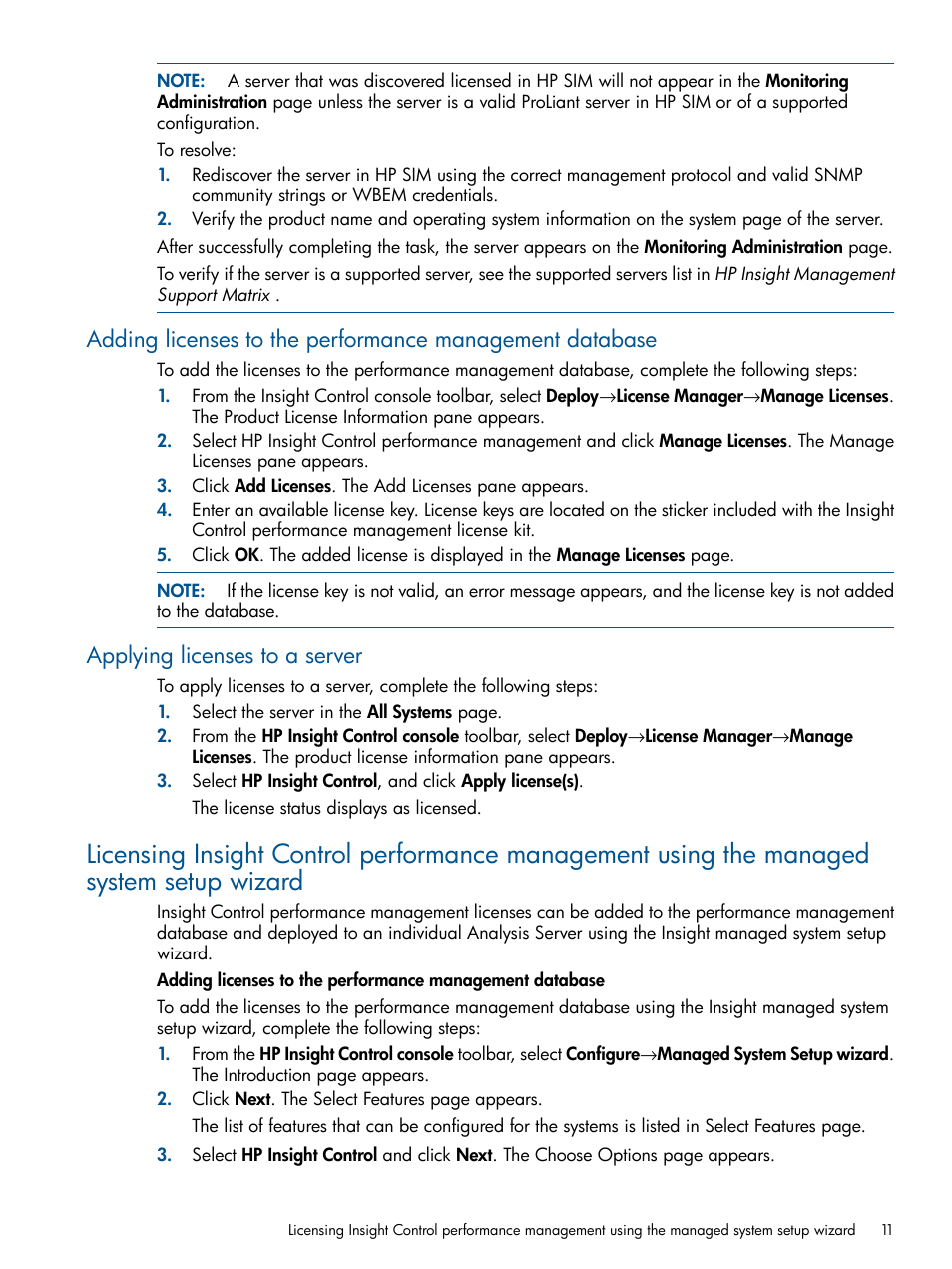 Applying licenses to a server | HP Insight Control User Manual | Page 11 / 76