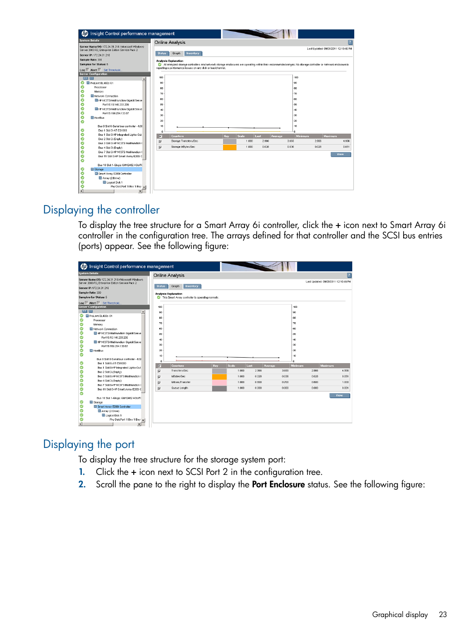 Displaying the controller, Displaying the port, Displaying the controller displaying the port | HP Insight Control User Manual | Page 23 / 76