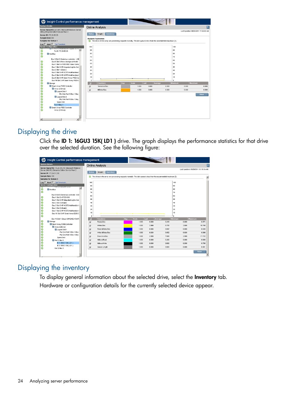 Displaying the drive, Displaying the inventory, Displaying the drive displaying the inventory | HP Insight Control User Manual | Page 24 / 76