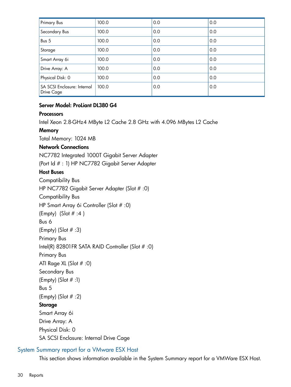 System summary report for a vmware esx host | HP Insight Control User Manual | Page 30 / 76