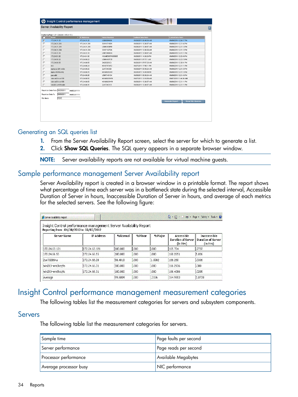 Generating an sql queries list, Servers | HP Insight Control User Manual | Page 34 / 76