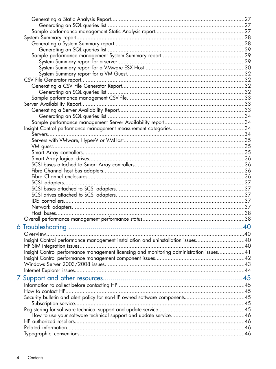 6 troubleshooting, 7 support and other resources | HP Insight Control User Manual | Page 4 / 76