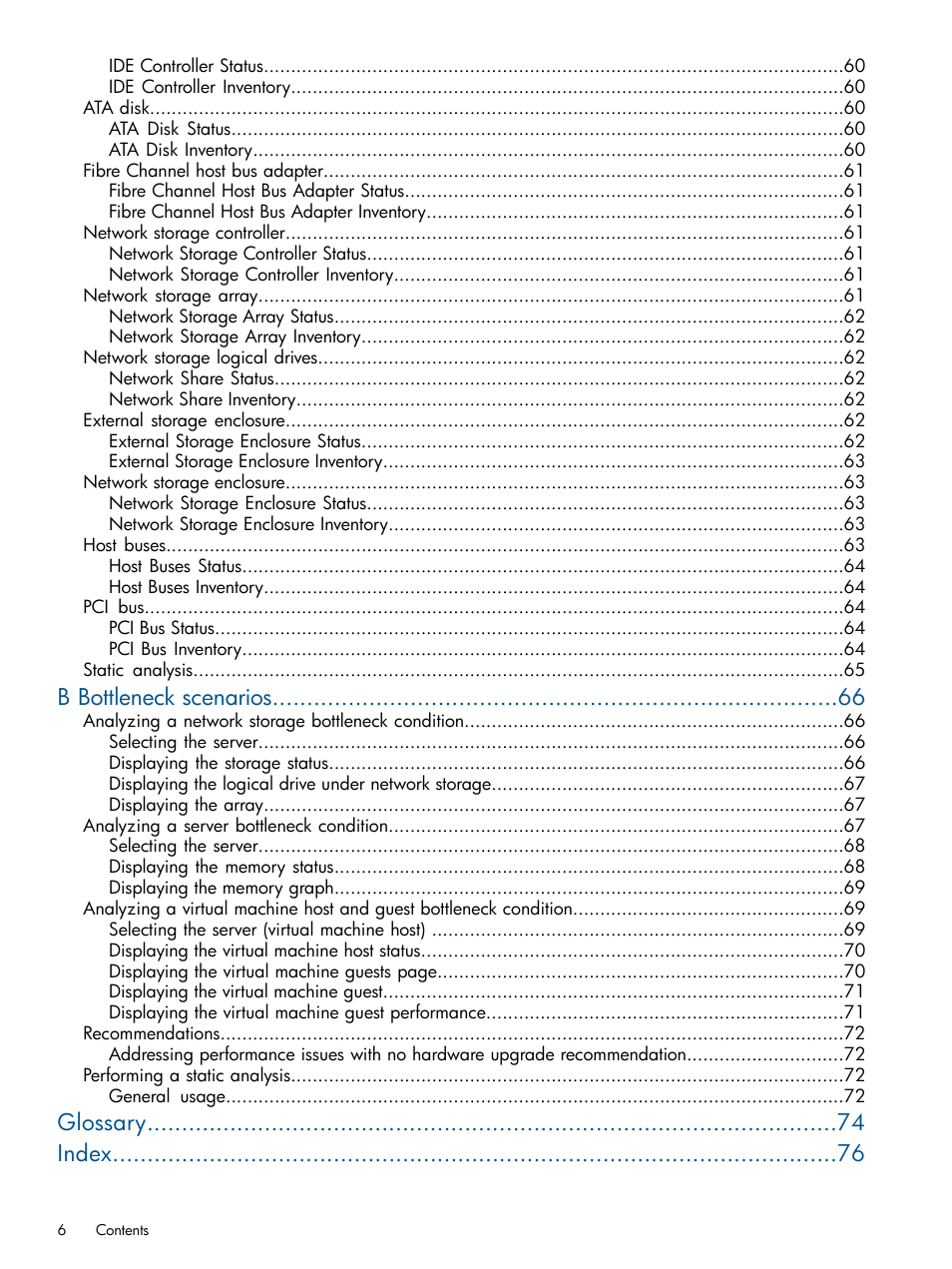 B bottleneck scenarios, Glossary index | HP Insight Control User Manual | Page 6 / 76