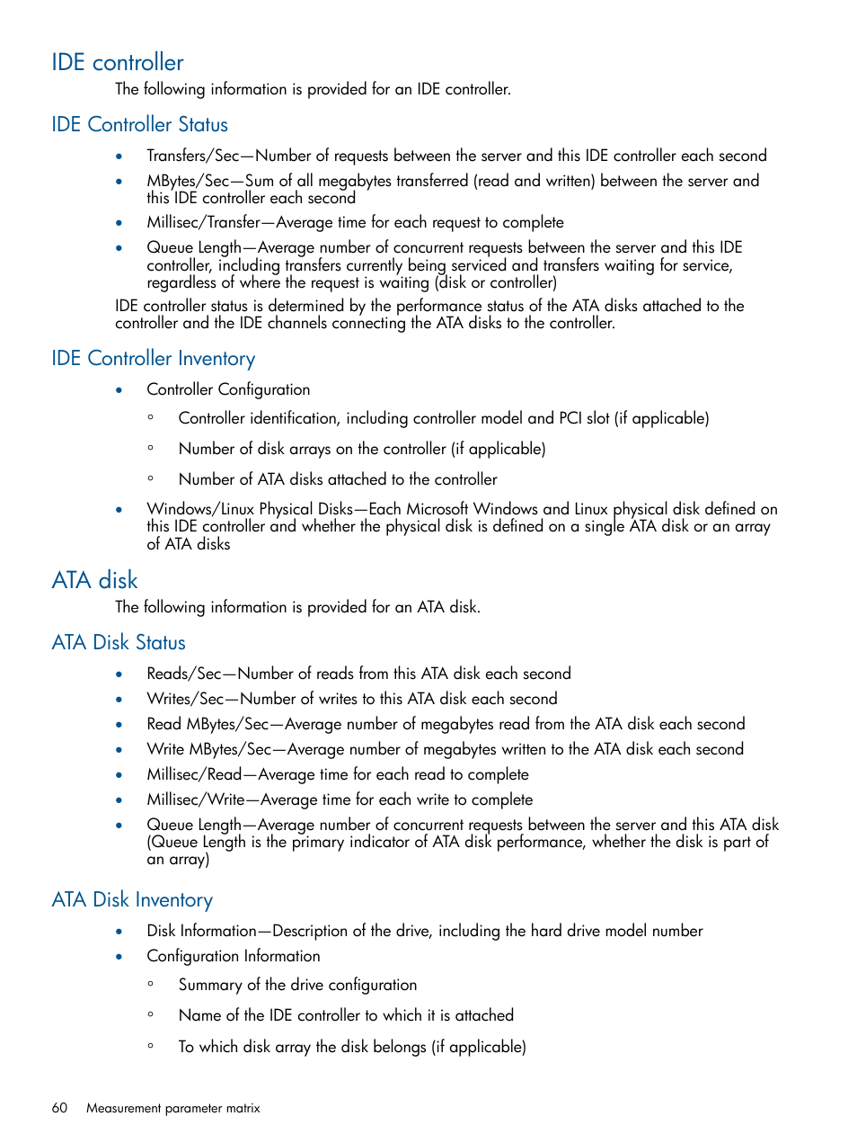Ide controller, Ide controller status, Ide controller inventory | Ata disk, Ata disk status, Ata disk inventory, Ide controller status ide controller inventory, Ata disk status ata disk inventory | HP Insight Control User Manual | Page 60 / 76