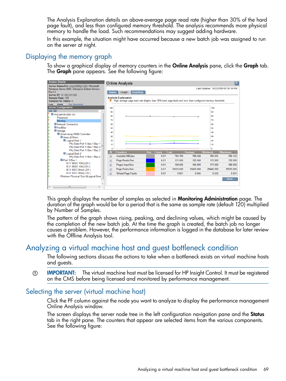 Displaying the memory graph, Selecting the server (virtual machine host) | HP Insight Control User Manual | Page 69 / 76