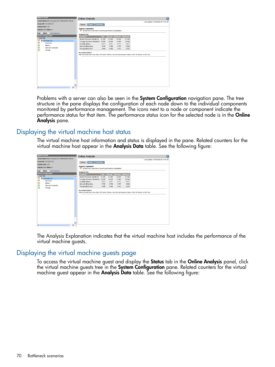 Displaying the virtual machine host status, Displaying the virtual machine guests page | HP Insight Control User Manual | Page 70 / 76