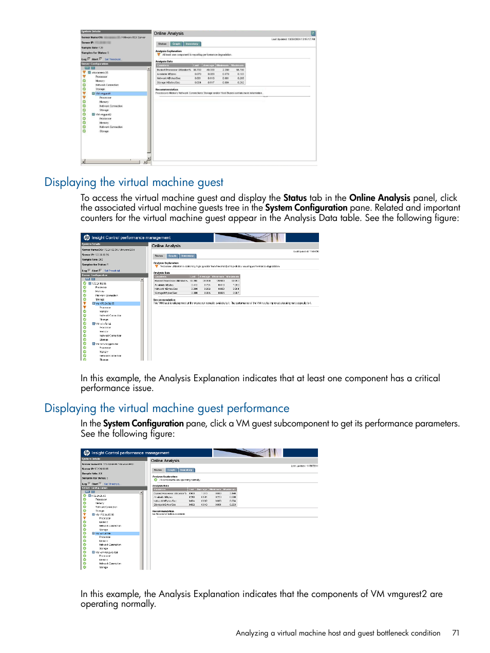 Displaying the virtual machine guest, Displaying the virtual machine guest performance | HP Insight Control User Manual | Page 71 / 76
