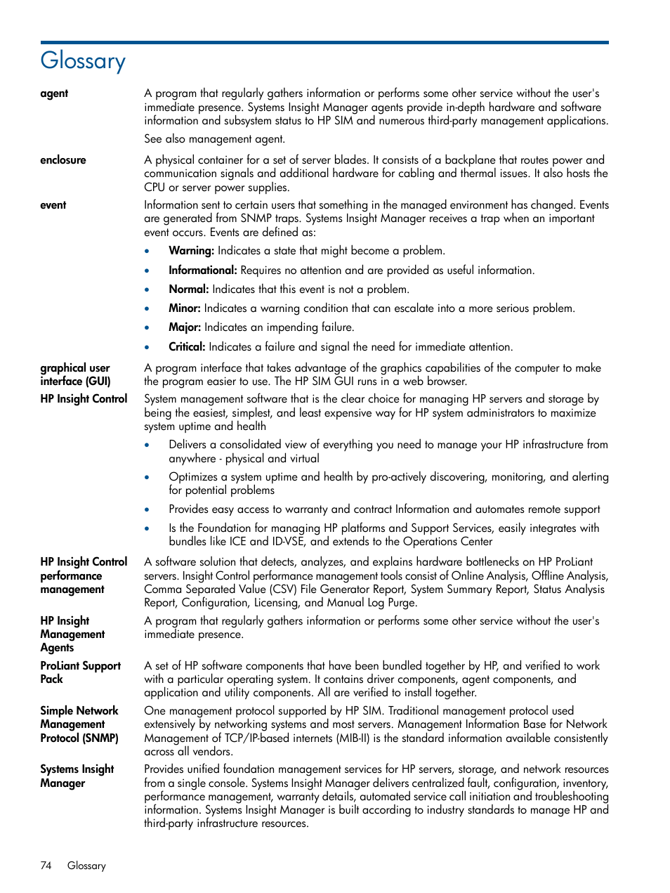 Glossary | HP Insight Control User Manual | Page 74 / 76