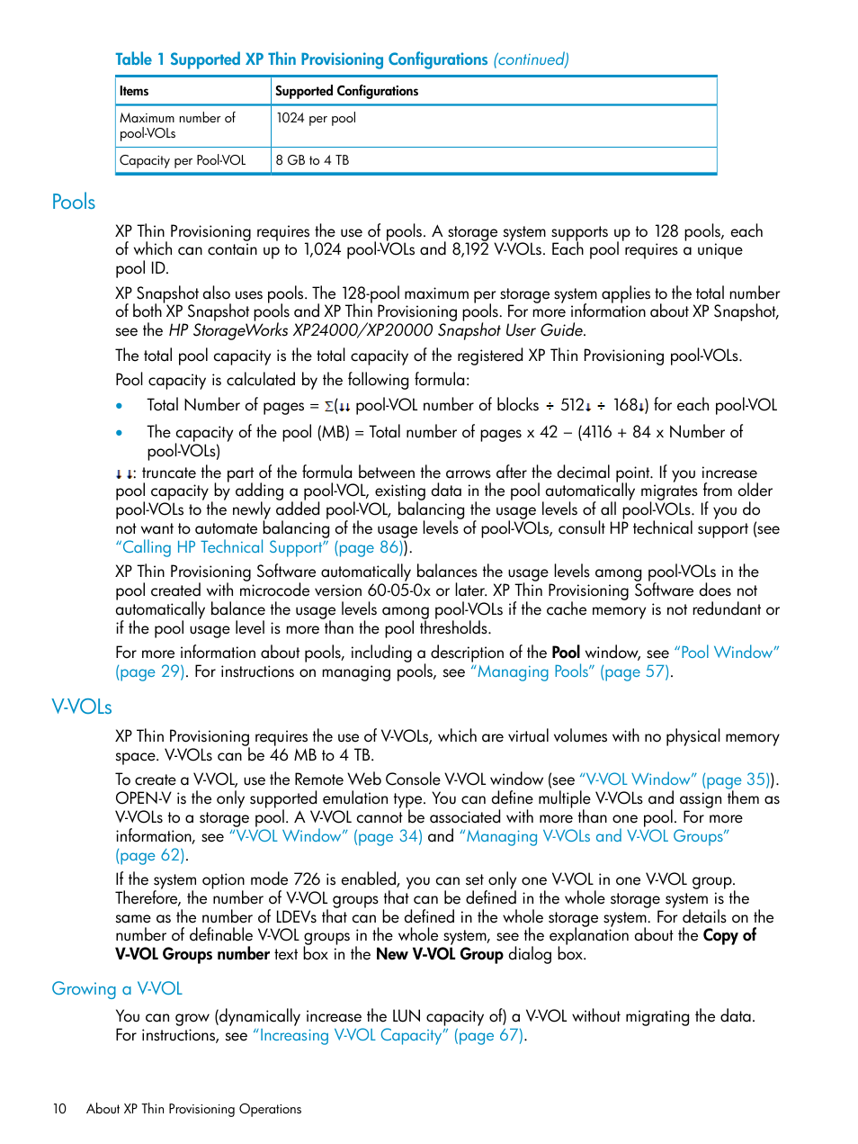 Pools, V-vols, Growing a v-vol | Pools v-vols | HP StorageWorks XP Remote Web Console Software User Manual | Page 10 / 92