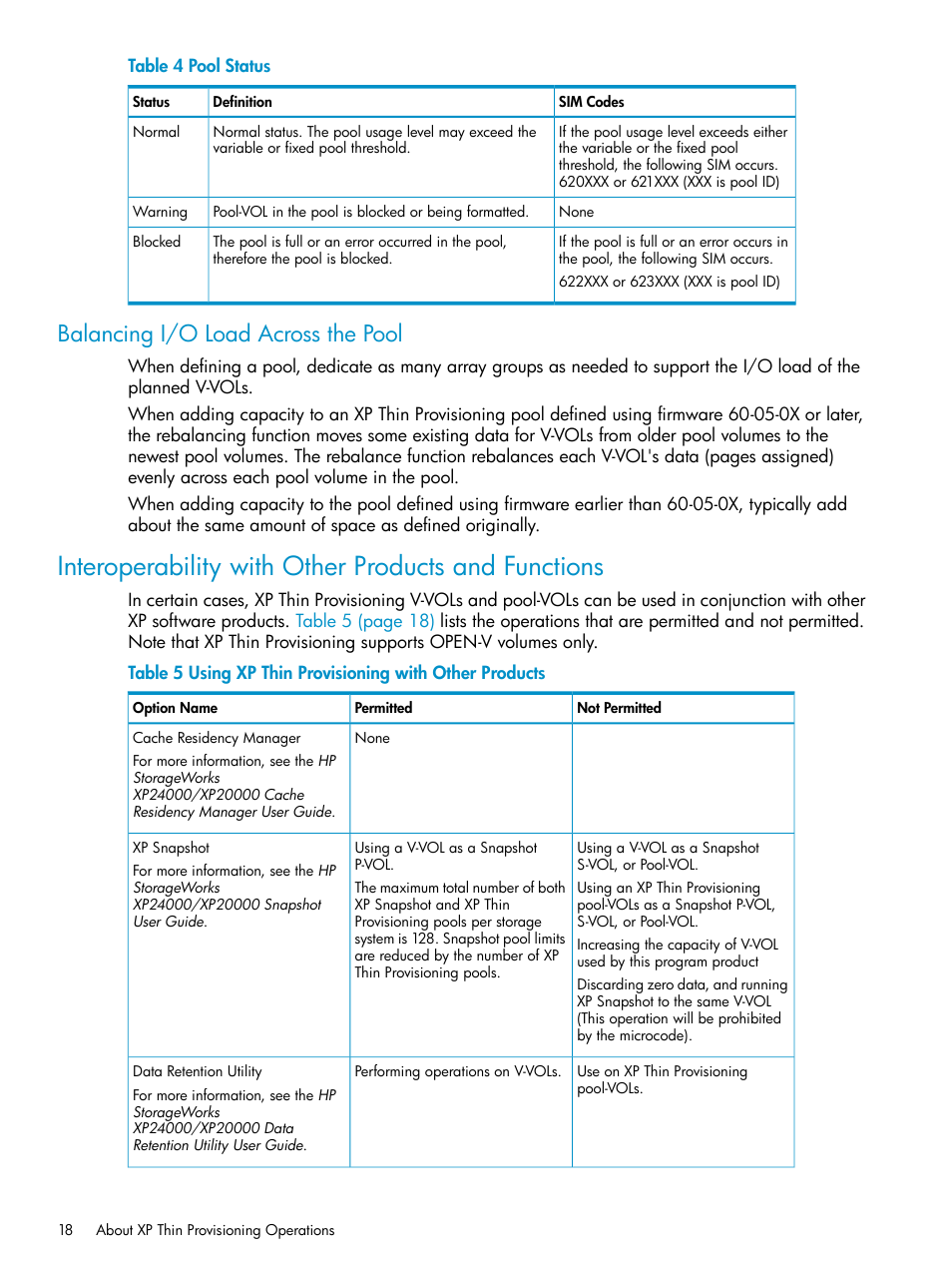 Balancing i/o load across the pool, Interoperability with other products and functions | HP StorageWorks XP Remote Web Console Software User Manual | Page 18 / 92