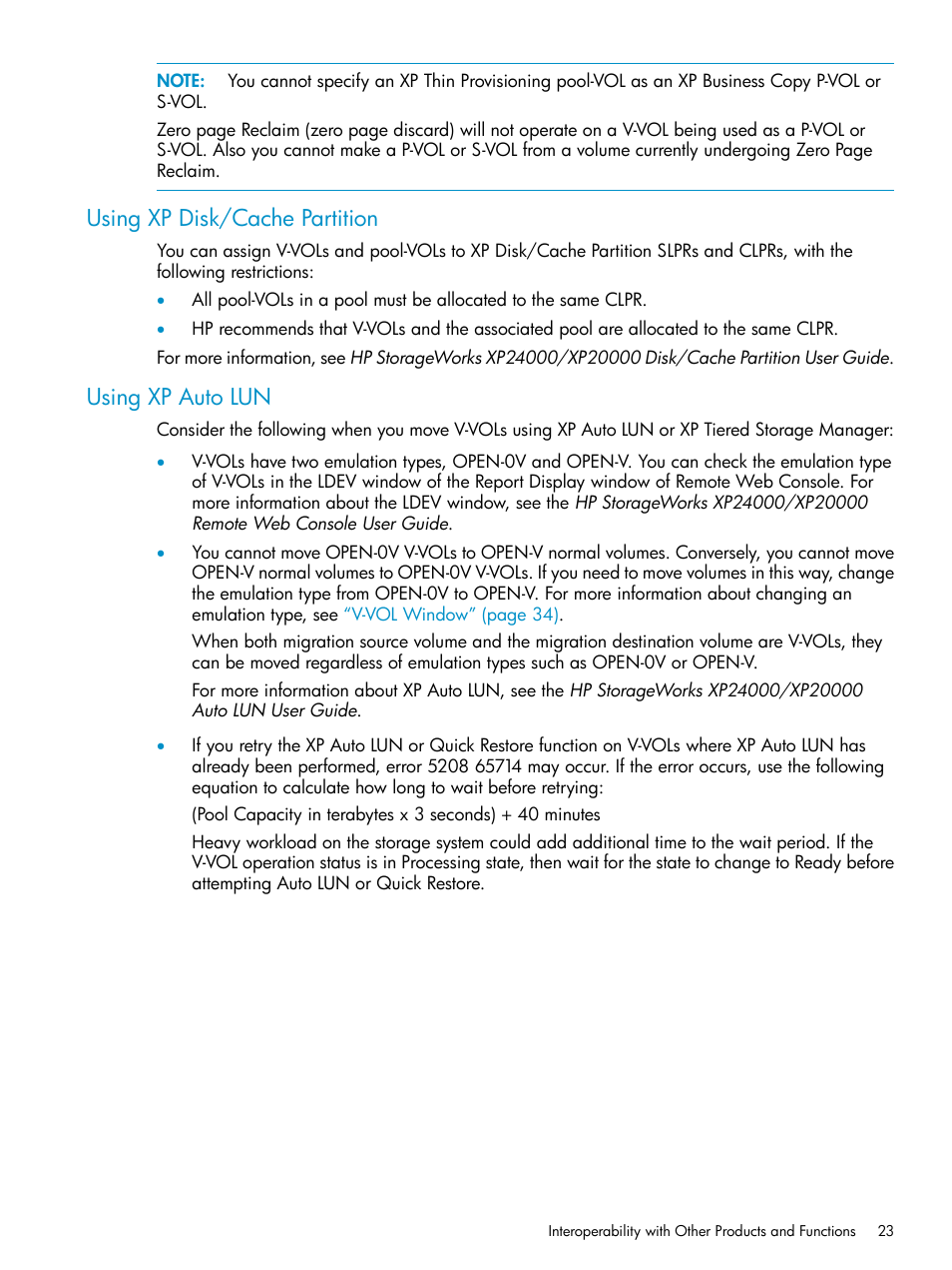 Using xp disk/cache partition, Using xp auto lun, Using xp disk/cache partition using xp auto lun | HP StorageWorks XP Remote Web Console Software User Manual | Page 23 / 92