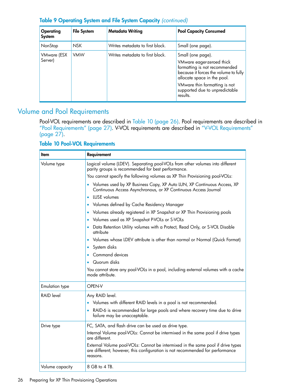 Volume and pool requirements | HP StorageWorks XP Remote Web Console Software User Manual | Page 26 / 92