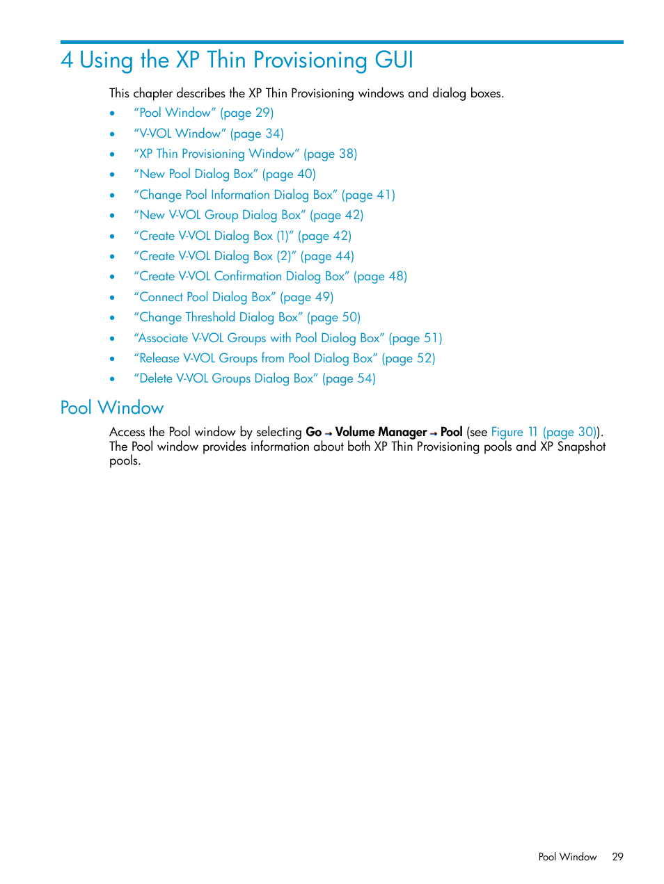 4 using the xp thin provisioning gui, Pool window | HP StorageWorks XP Remote Web Console Software User Manual | Page 29 / 92