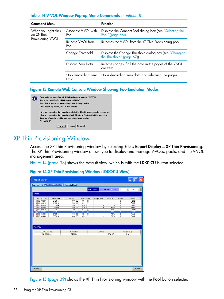 Xp thin provisioning window, Xp thin, Xp thin provisioning | Remote web console window | HP StorageWorks XP Remote Web Console Software User Manual | Page 38 / 92