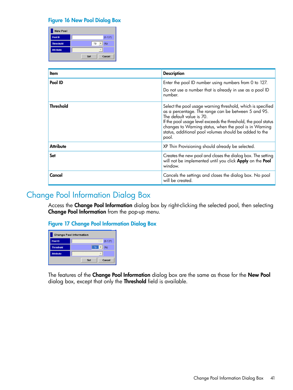 Change pool information dialog box | HP StorageWorks XP Remote Web Console Software User Manual | Page 41 / 92