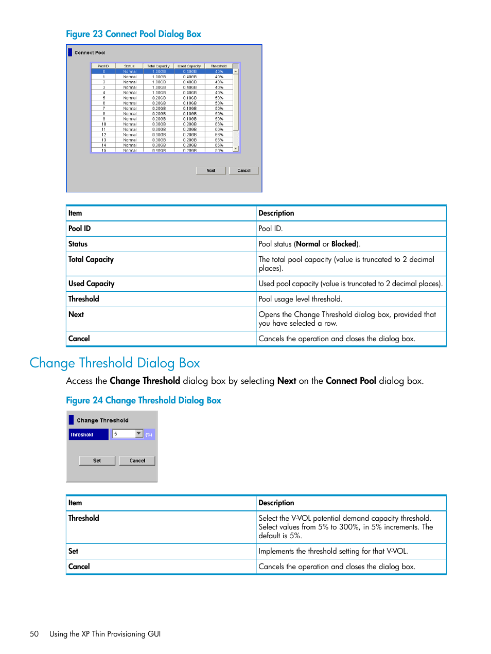 Change threshold dialog box | HP StorageWorks XP Remote Web Console Software User Manual | Page 50 / 92