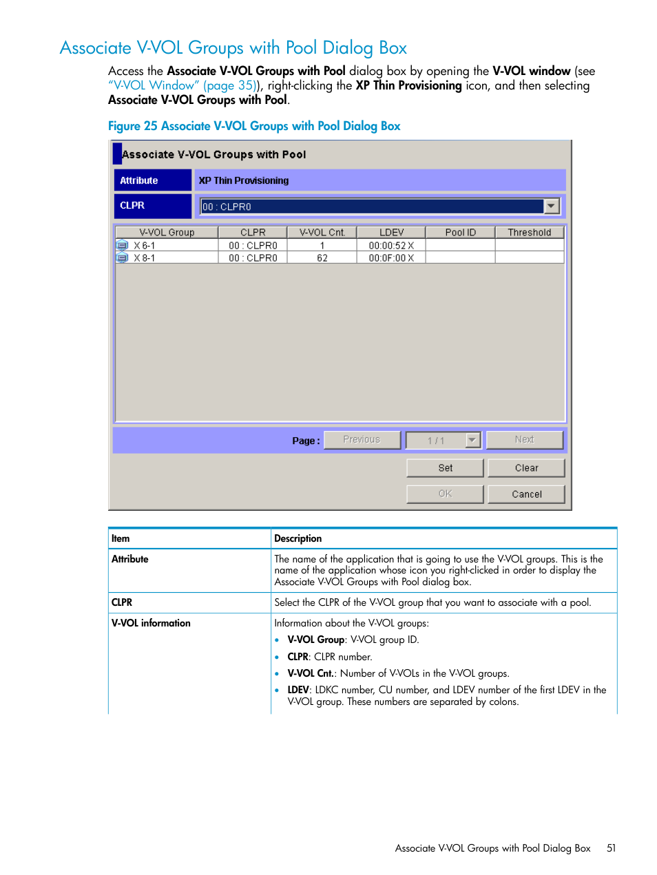 Associate v-vol groups with pool dialog box | HP StorageWorks XP Remote Web Console Software User Manual | Page 51 / 92