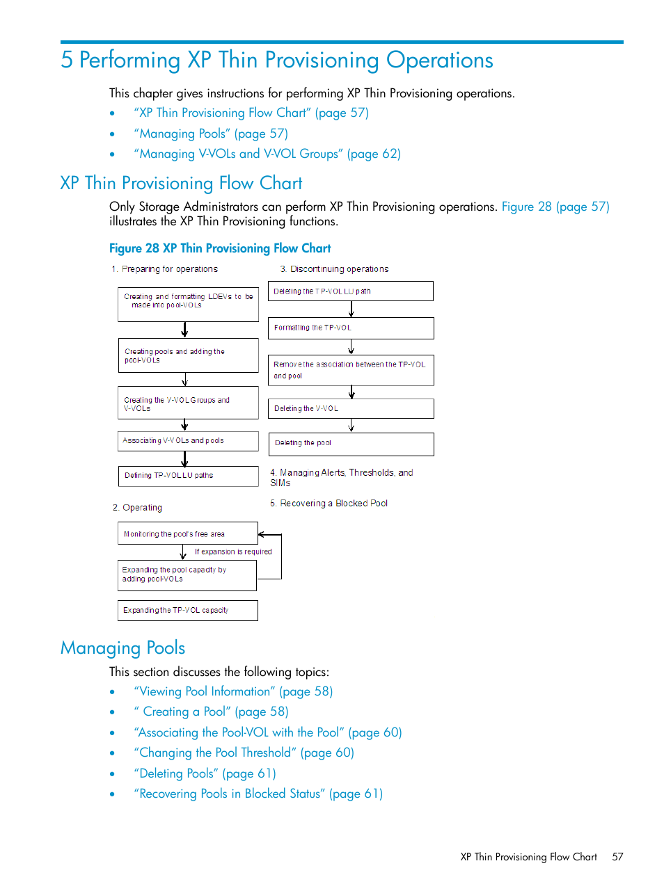 5 performing xp thin provisioning operations, Xp thin provisioning flow chart, Managing pools | Xp thin provisioning flow chart managing pools | HP StorageWorks XP Remote Web Console Software User Manual | Page 57 / 92