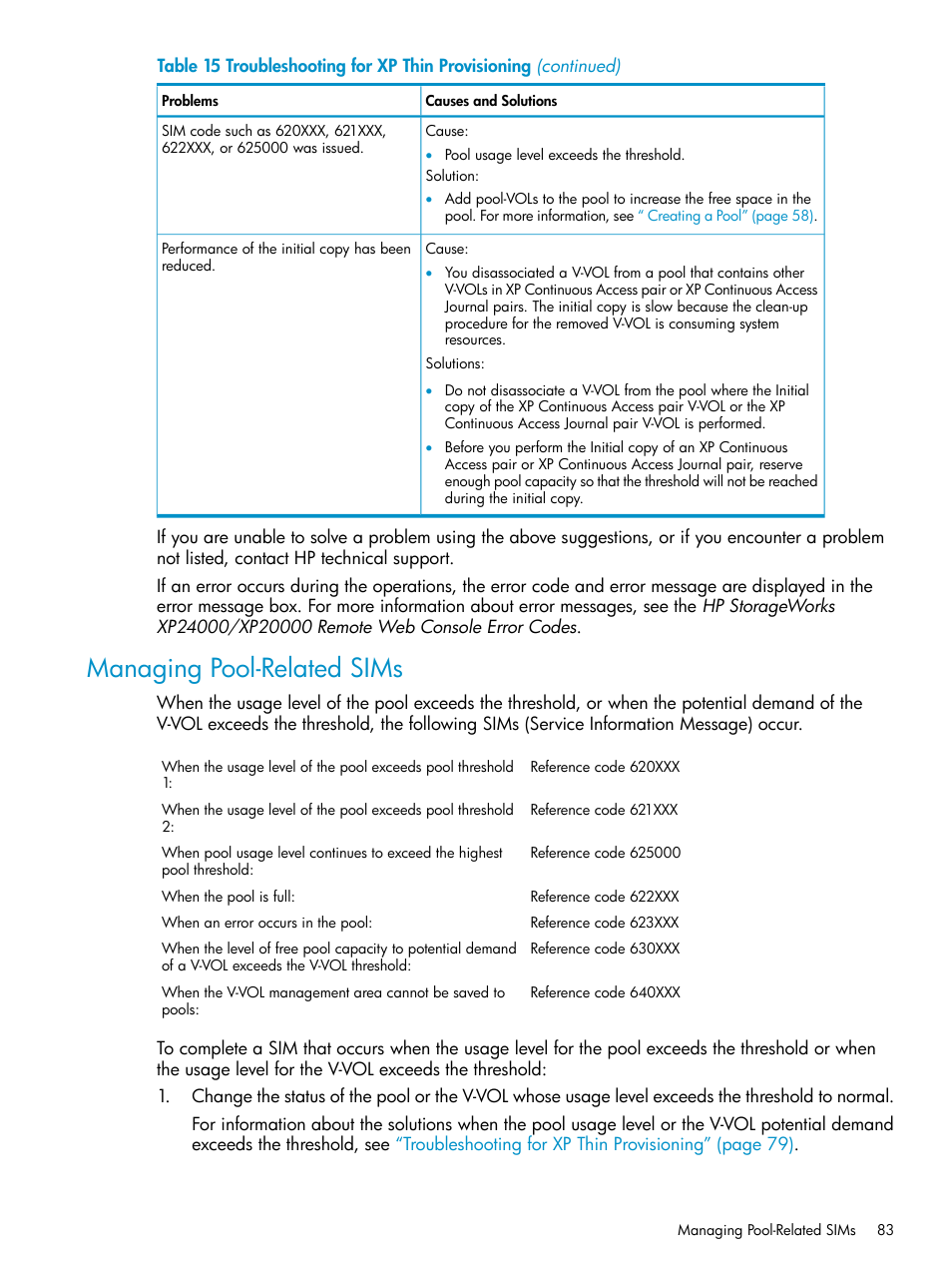 Managing pool-related sims, Managing | HP StorageWorks XP Remote Web Console Software User Manual | Page 83 / 92