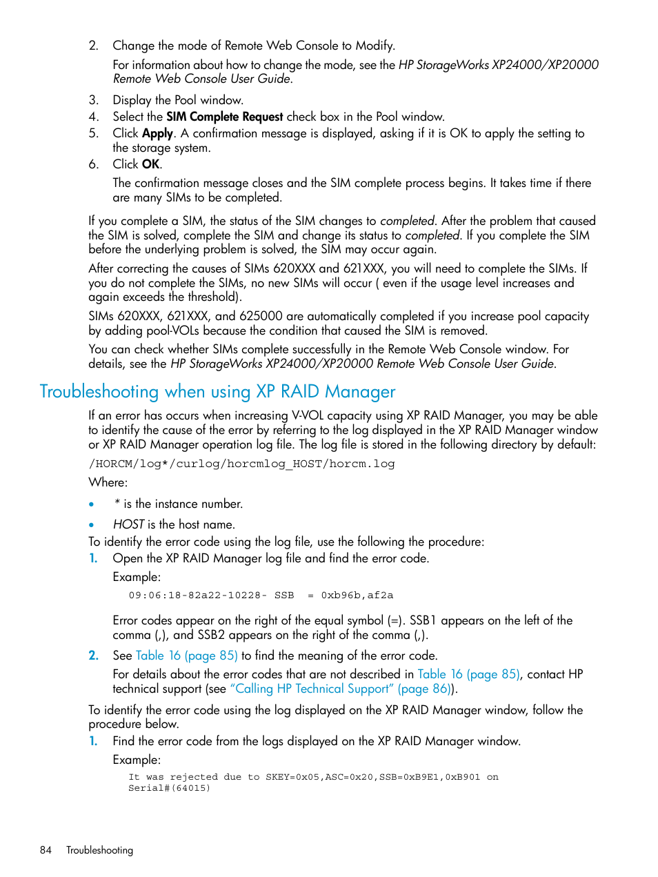 Troubleshooting when using xp raid manager | HP StorageWorks XP Remote Web Console Software User Manual | Page 84 / 92