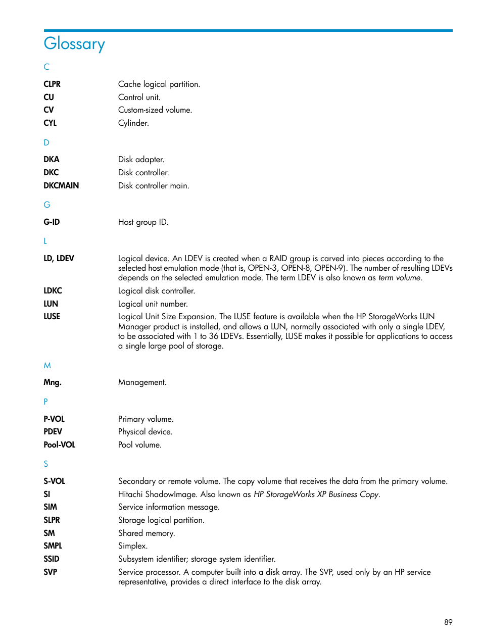 Glossary | HP StorageWorks XP Remote Web Console Software User Manual | Page 89 / 92