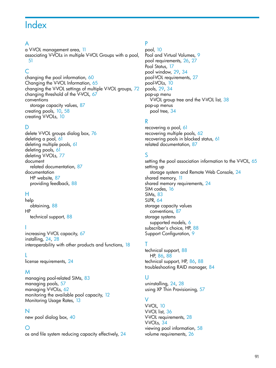 Index | HP StorageWorks XP Remote Web Console Software User Manual | Page 91 / 92