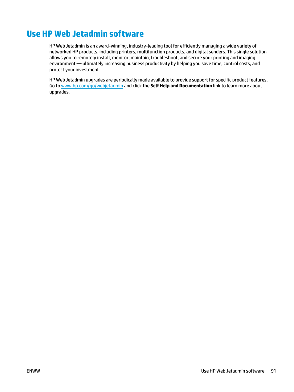 Use hp web jetadmin software | HP LaserJet Enterprise flow M830 Multifunction Printer series User Manual | Page 101 / 200
