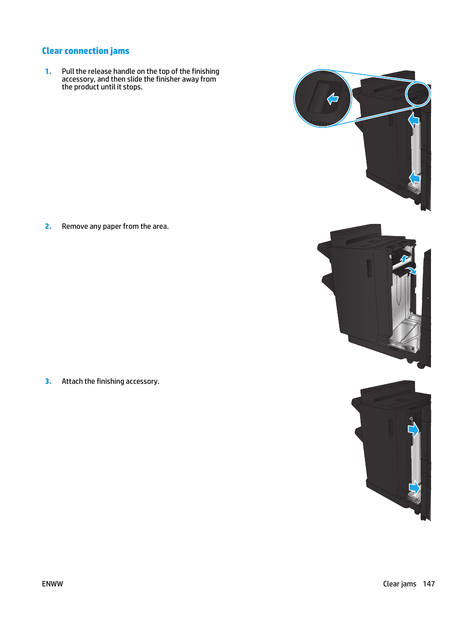 Clear connection jams | HP LaserJet Enterprise flow M830 Multifunction Printer series User Manual | Page 157 / 200