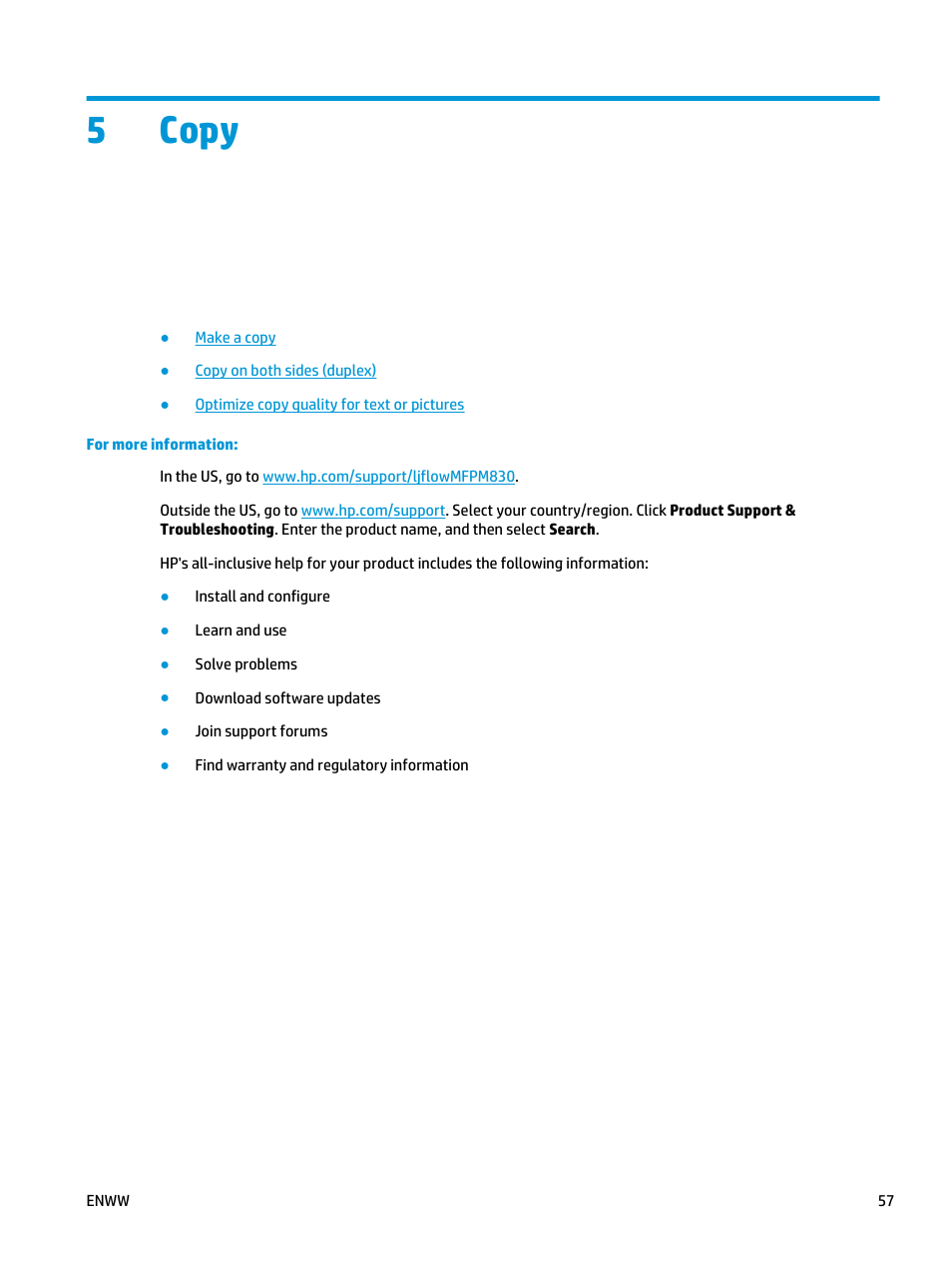 Copy, 5 copy, 5copy | HP LaserJet Enterprise flow M830 Multifunction Printer series User Manual | Page 67 / 200