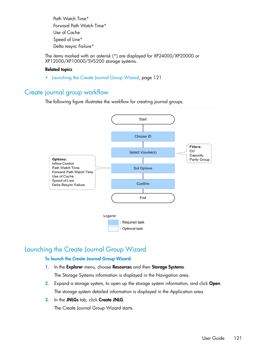 Create journal group workflow, Launching the create journal group wizard, 121 launching the create journal group wizard | HP 9000 rp5405 Servers User Manual | Page 121 / 484