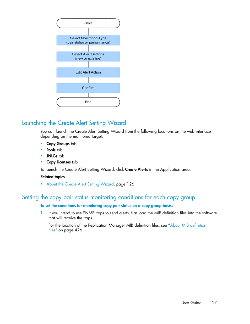 Launching the create alert setting wizard | HP 9000 rp5405 Servers User Manual | Page 127 / 484