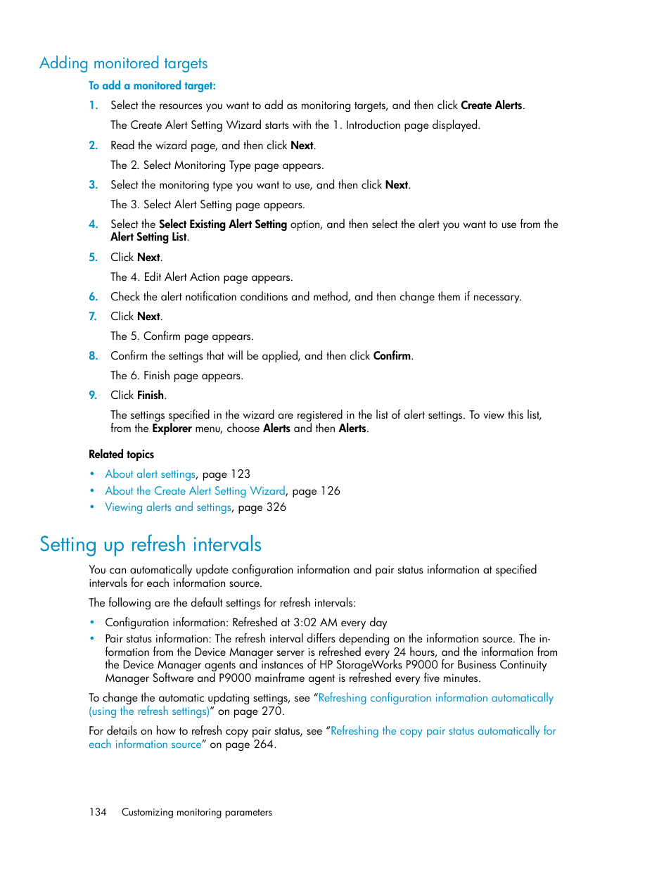 Adding monitored targets, Setting up refresh intervals | HP 9000 rp5405 Servers User Manual | Page 134 / 484