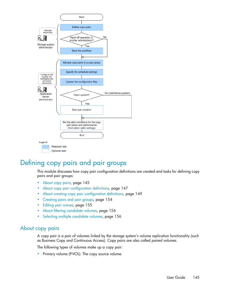 Defining copy pairs and pair groups, About copy pairs | HP 9000 rp5405 Servers User Manual | Page 145 / 484