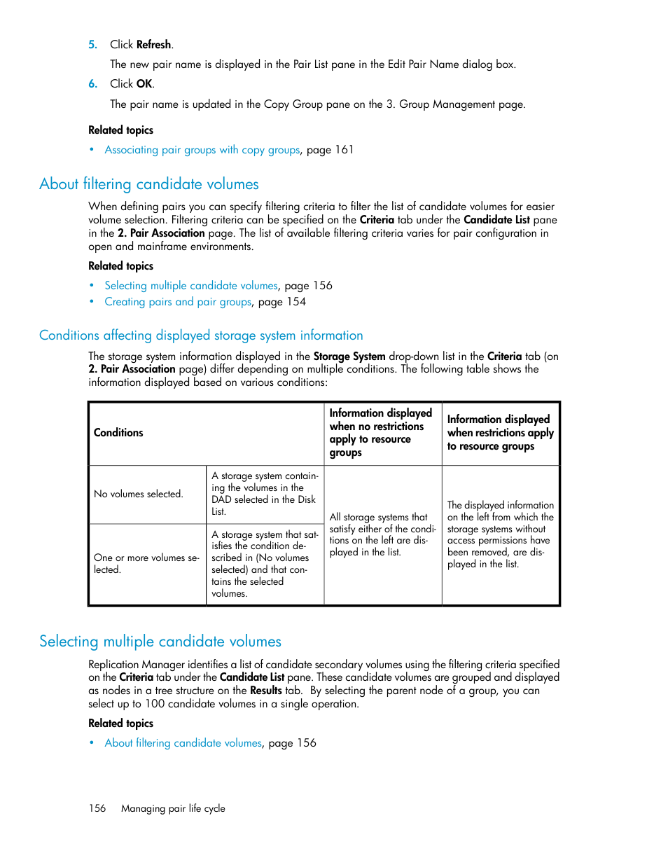 About filtering candidate volumes, Selecting multiple candidate volumes, About filtering candidate | Volumes, Selecting multiple candidate | HP 9000 rp5405 Servers User Manual | Page 156 / 484