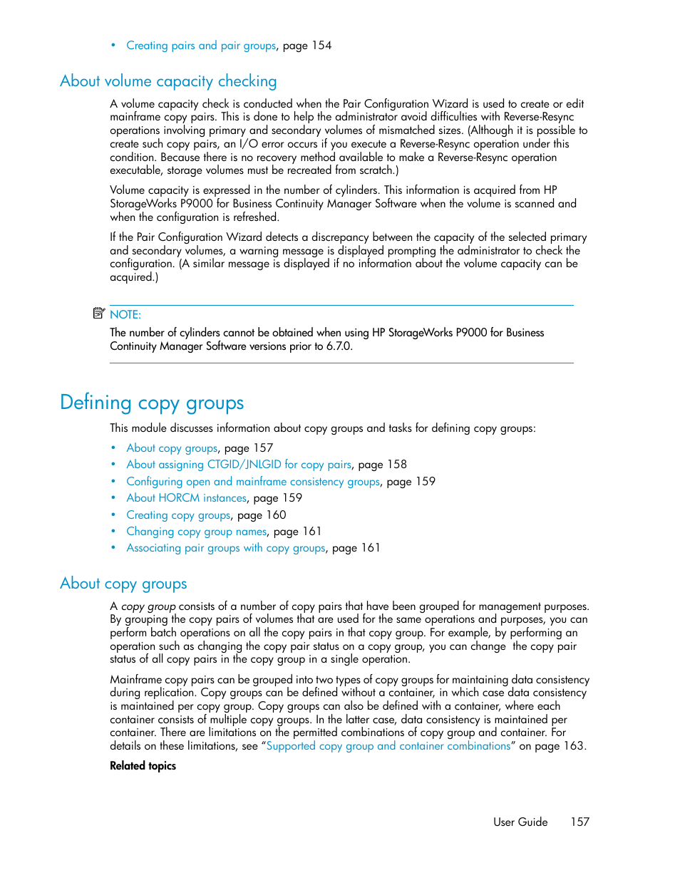 About volume capacity checking, Defining copy groups, About copy groups | About volume, Capacity checking | HP 9000 rp5405 Servers User Manual | Page 157 / 484