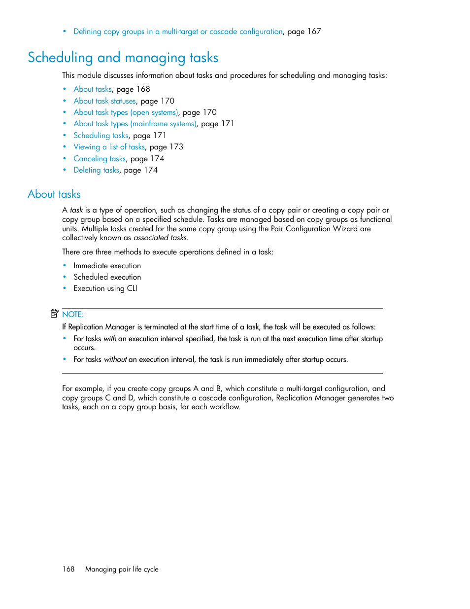 Scheduling and managing tasks, About tasks | HP 9000 rp5405 Servers User Manual | Page 168 / 484