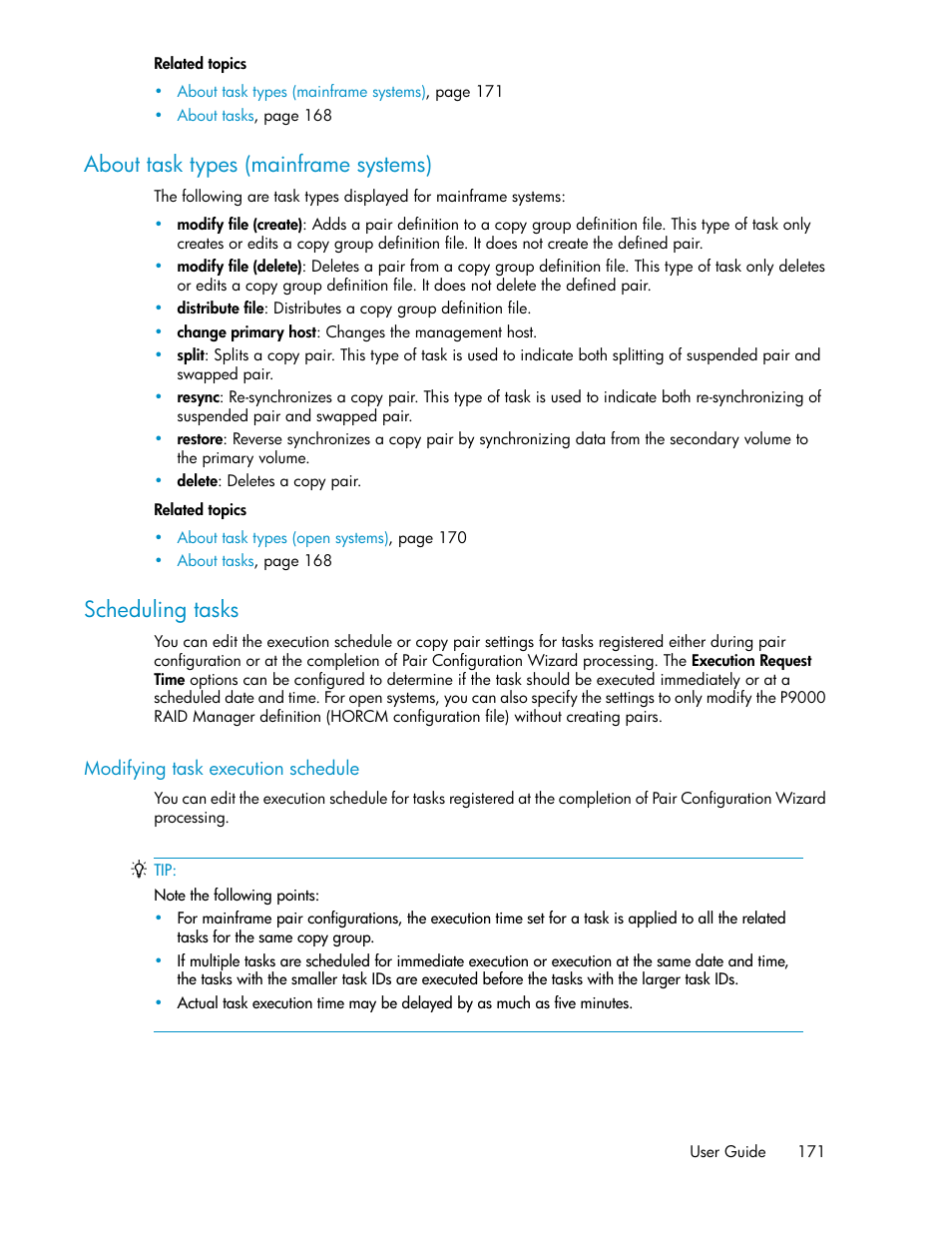 About task types (mainframe systems), Scheduling tasks, Modifying task execution schedule | 171 scheduling tasks | HP 9000 rp5405 Servers User Manual | Page 171 / 484