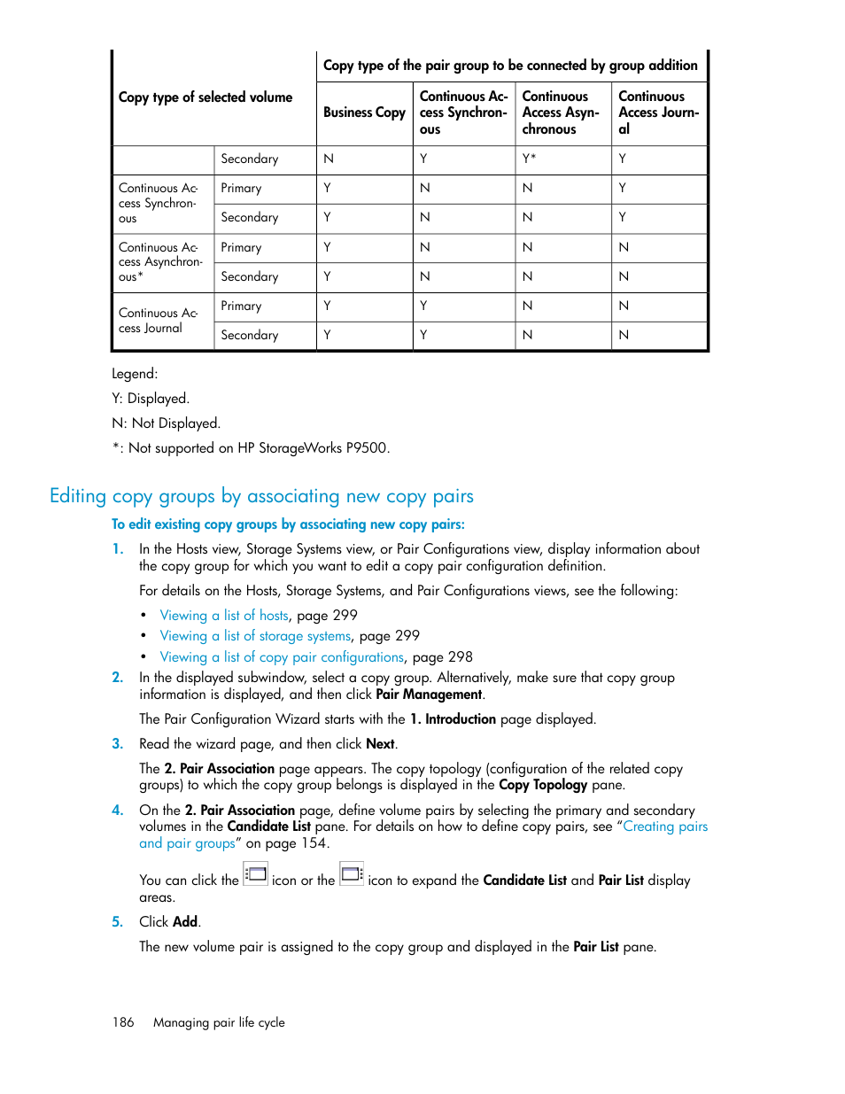 Editing copy groups by associating new copy pairs | HP 9000 rp5405 Servers User Manual | Page 186 / 484