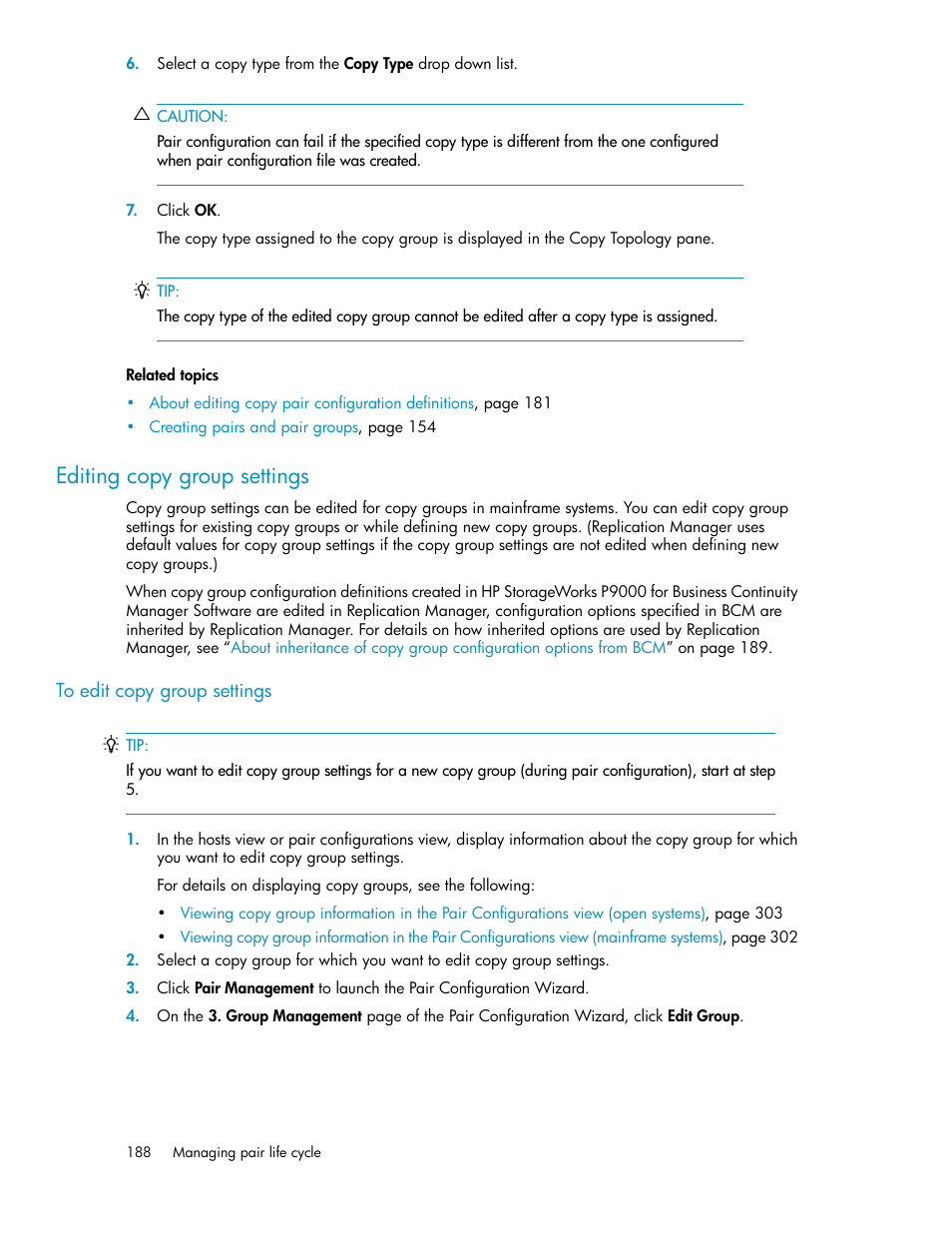 Editing copy group settings | HP 9000 rp5405 Servers User Manual | Page 188 / 484