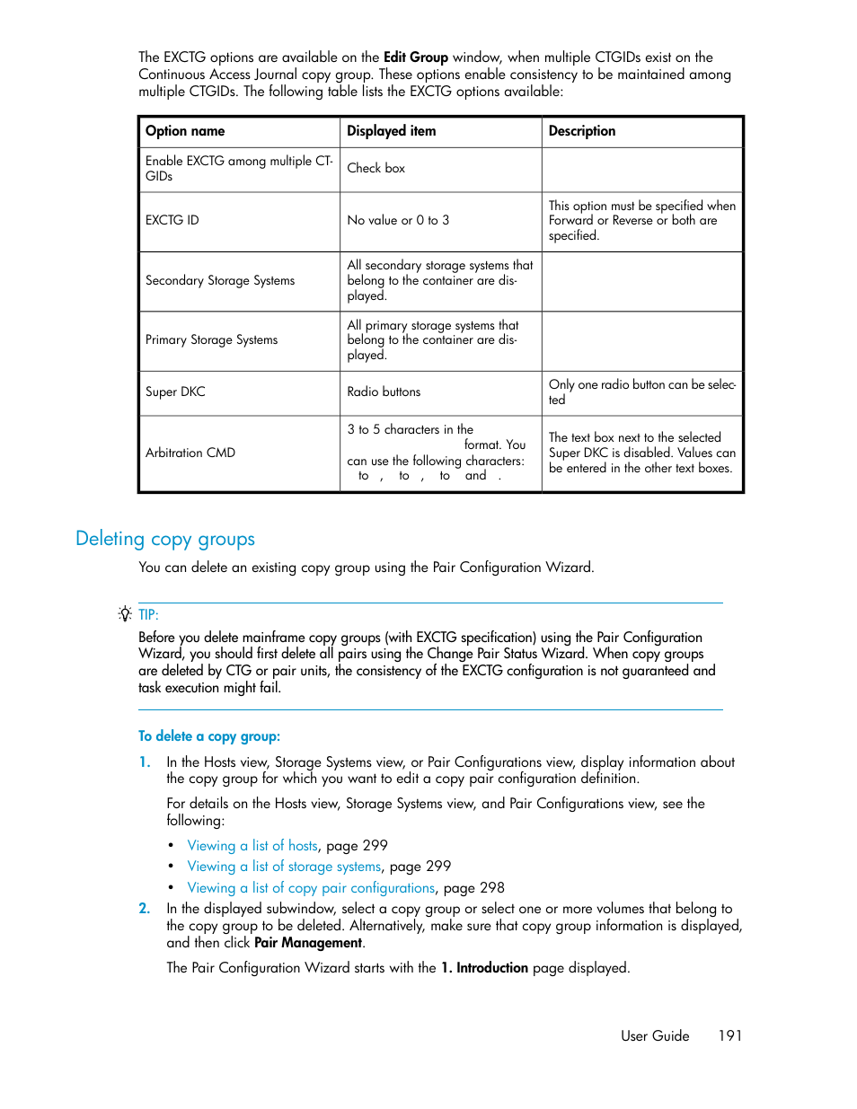 Deleting copy groups | HP 9000 rp5405 Servers User Manual | Page 191 / 484