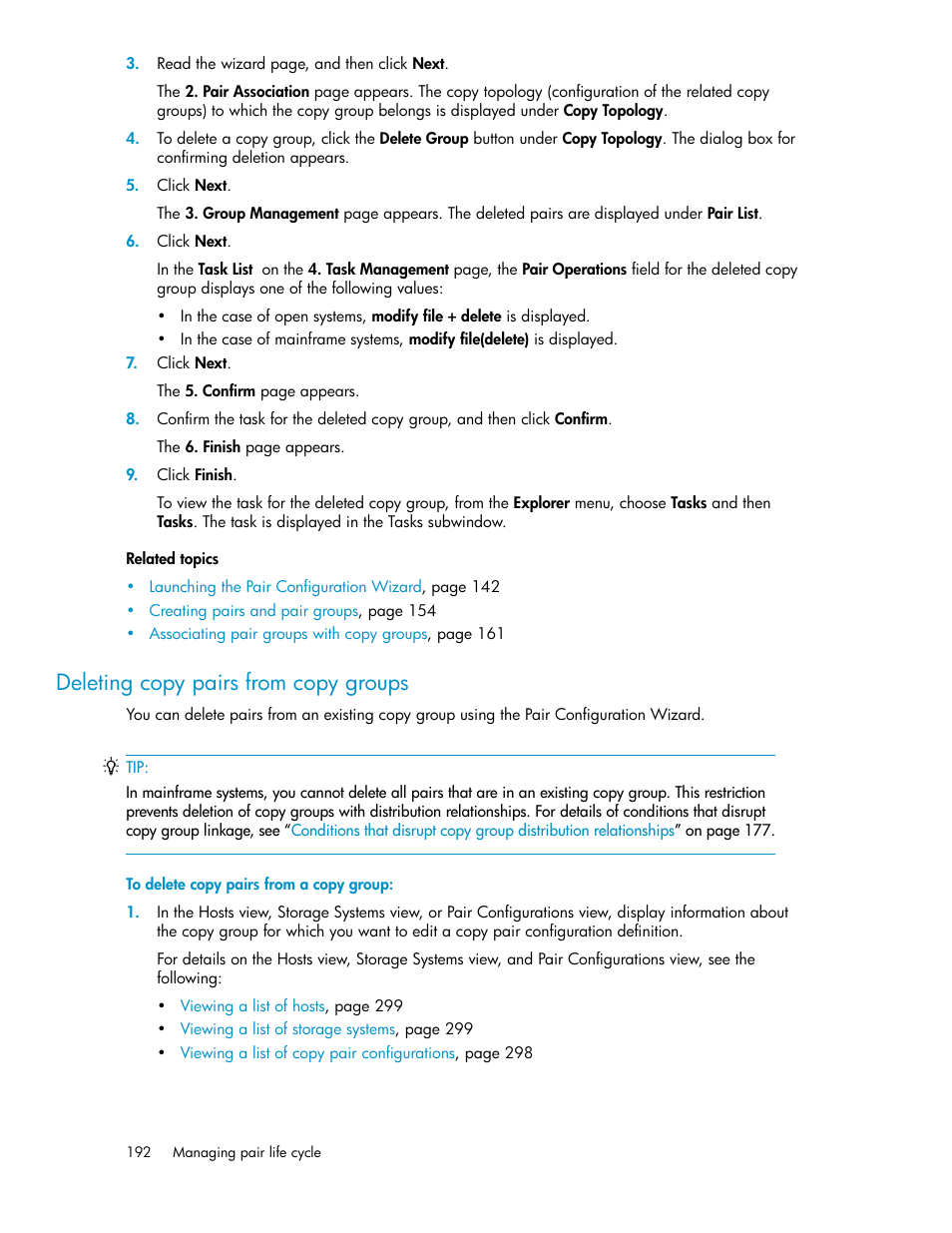 Deleting copy pairs from copy groups | HP 9000 rp5405 Servers User Manual | Page 192 / 484