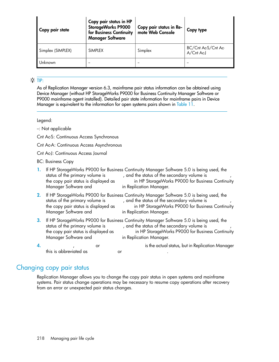 Changing copy pair status | HP 9000 rp5405 Servers User Manual | Page 218 / 484