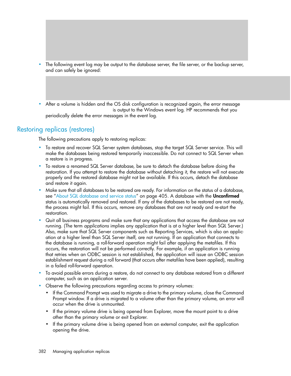 Restoring replicas (restores) | HP 9000 rp5405 Servers User Manual | Page 382 / 484