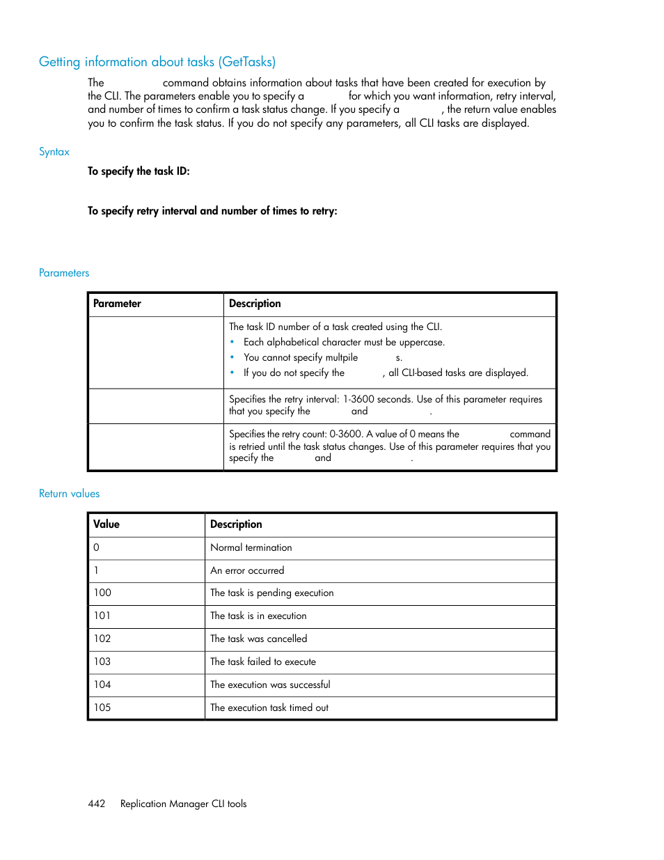 Getting information about tasks (gettasks) | HP 9000 rp5405 Servers User Manual | Page 442 / 484