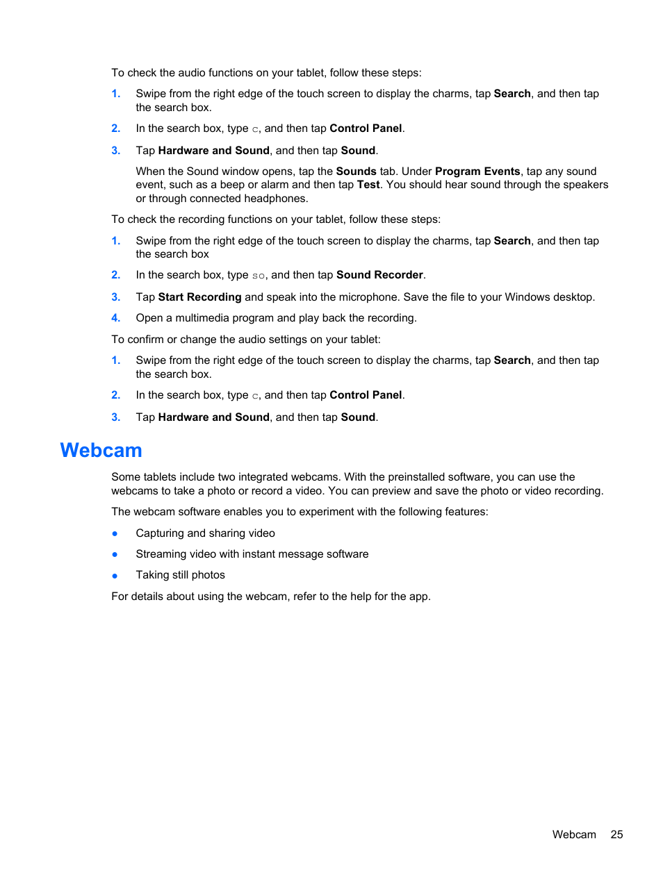 Webcam | HP ElitePad 900 G1 Tablet User Manual | Page 33 / 57