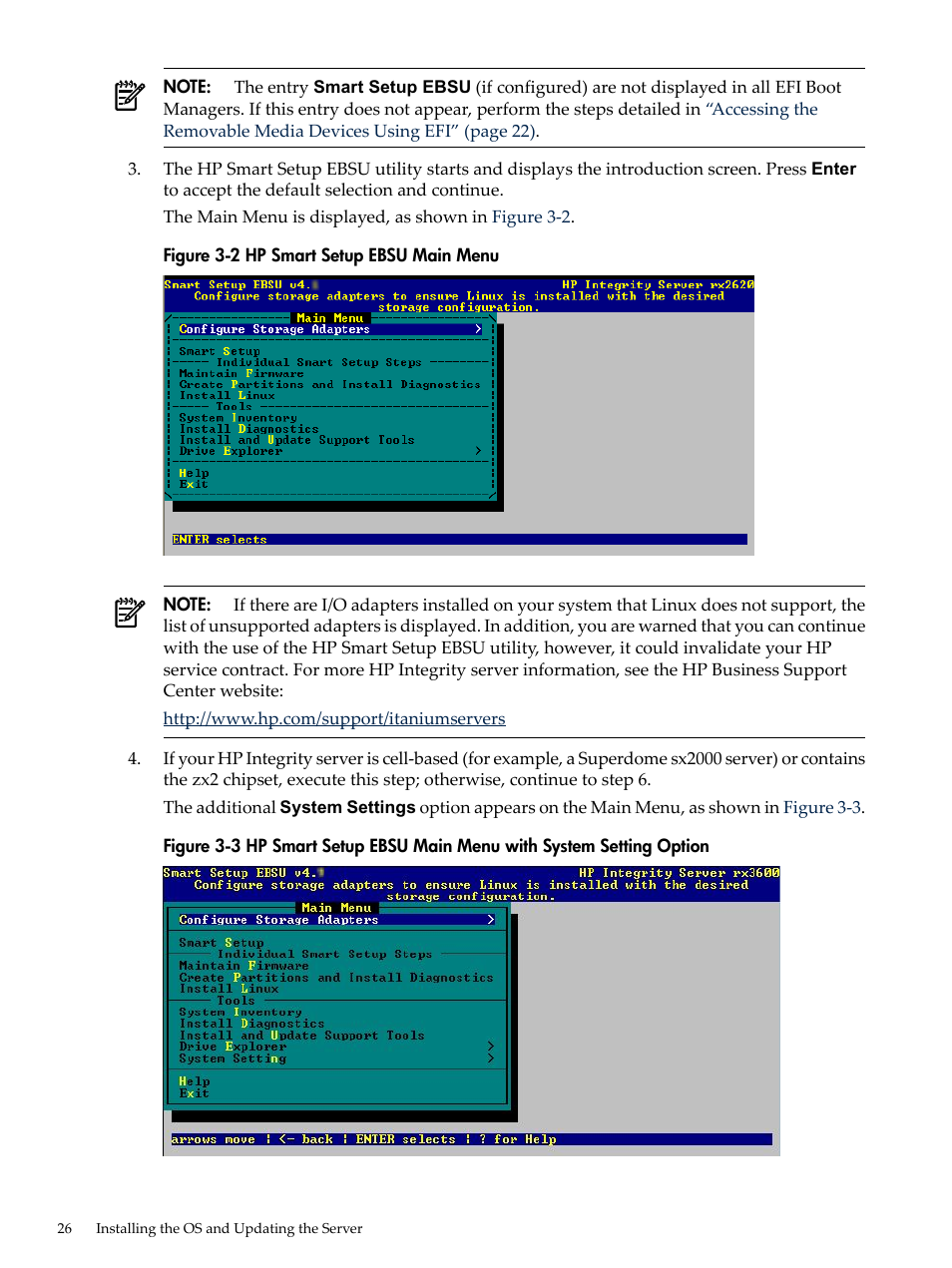 Hp smart setup ebsu main menu | HP Integrity Essentials Pack for Linux Software User Manual | Page 26 / 66