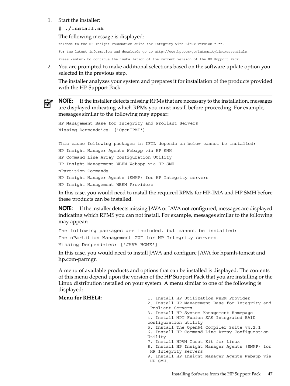 HP Integrity Essentials Pack for Linux Software User Manual | Page 47 / 66