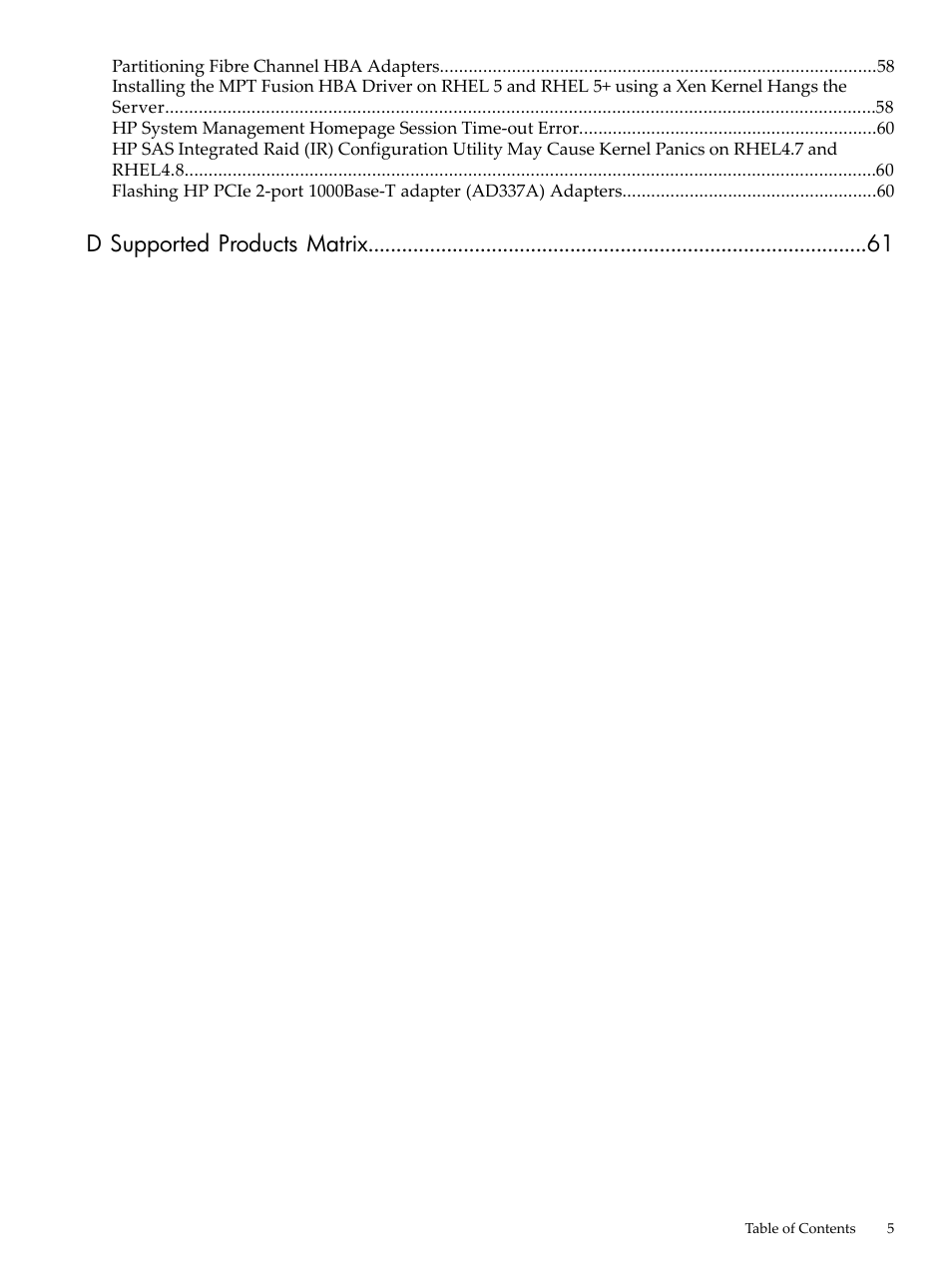 D supported products matrix | HP Integrity Essentials Pack for Linux Software User Manual | Page 5 / 66