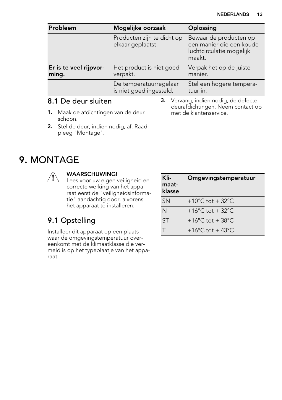 Montage, 1 de deur sluiten, 1 opstelling | AEG A52800GSW0 User Manual | Page 13 / 72