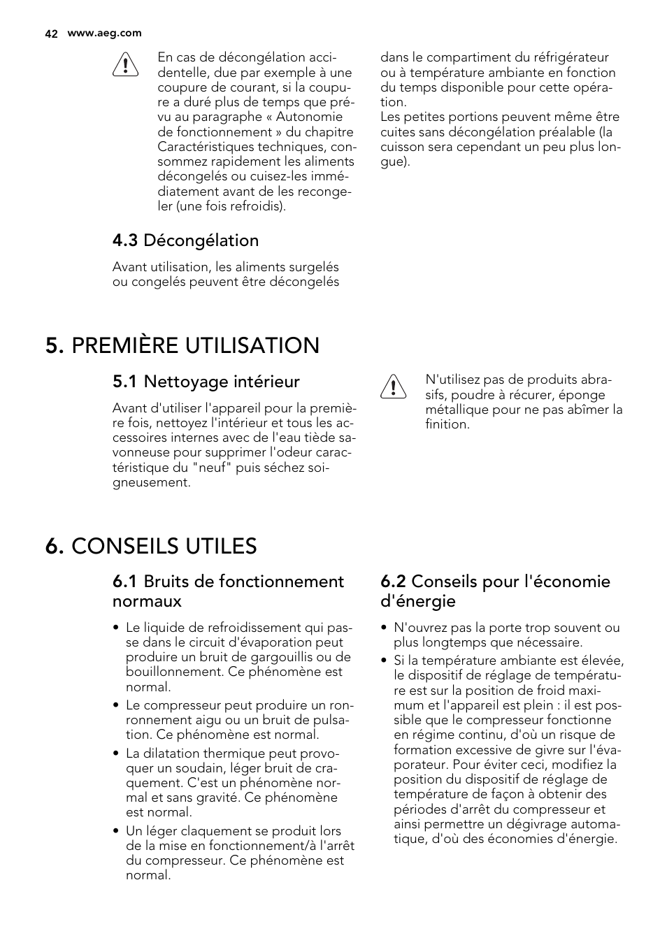 Première utilisation, Conseils utiles | AEG A52800GSW0 User Manual | Page 42 / 72